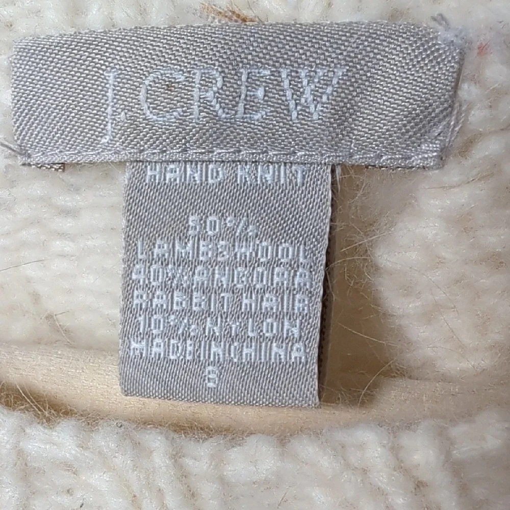 J. Crew Handknit Cozy Cream Cable Knit Sweater Wool‎ Angora Quiet Luxury Small
